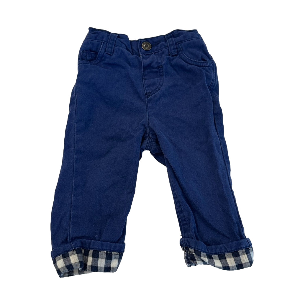 4/20$ Joe Fresh Blue Pants with Plaid Cuffs/Hems size 6-12 months